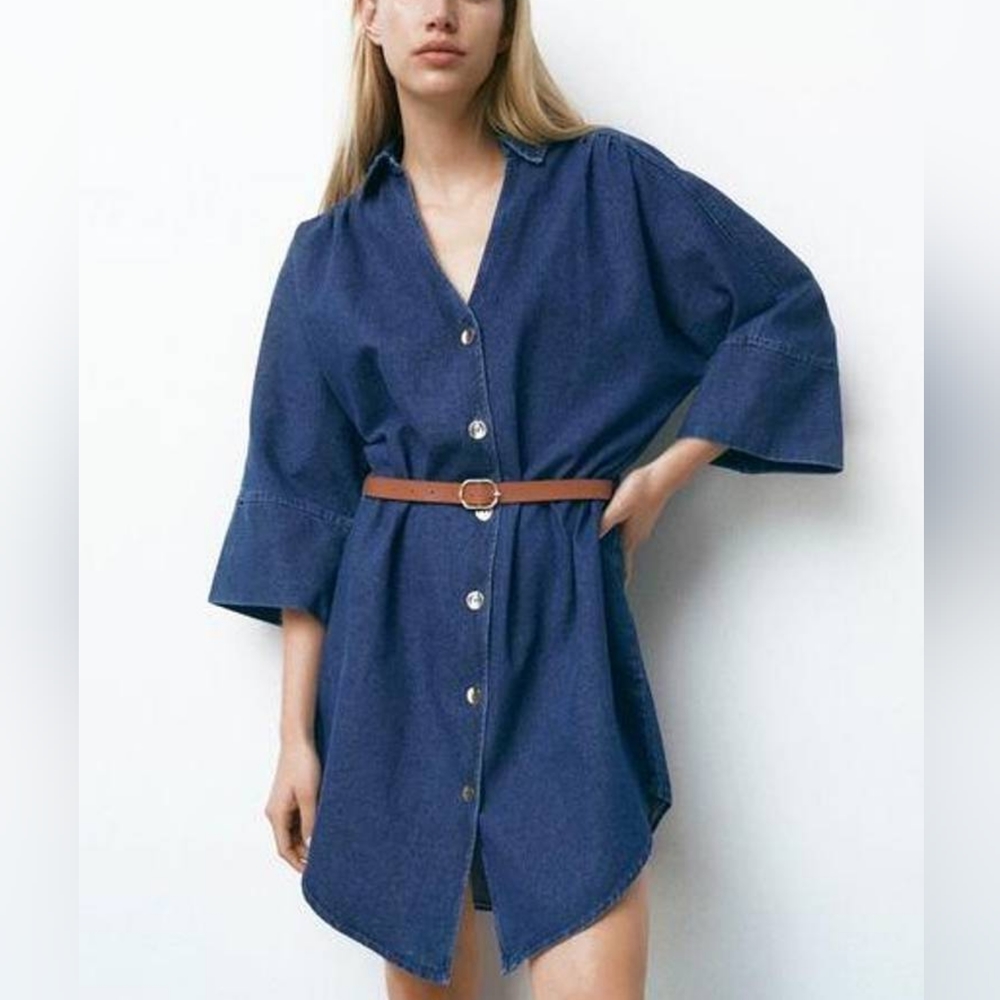 Zara Limited Edition Denim Belted Mini Dress